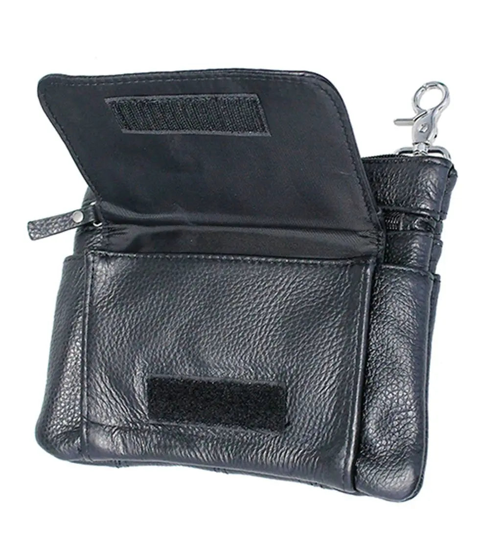 Extra Large Black Leather Hip Clip Bag, Double Claw Clips, Multi-Pocket Pouch #PKK30975XK