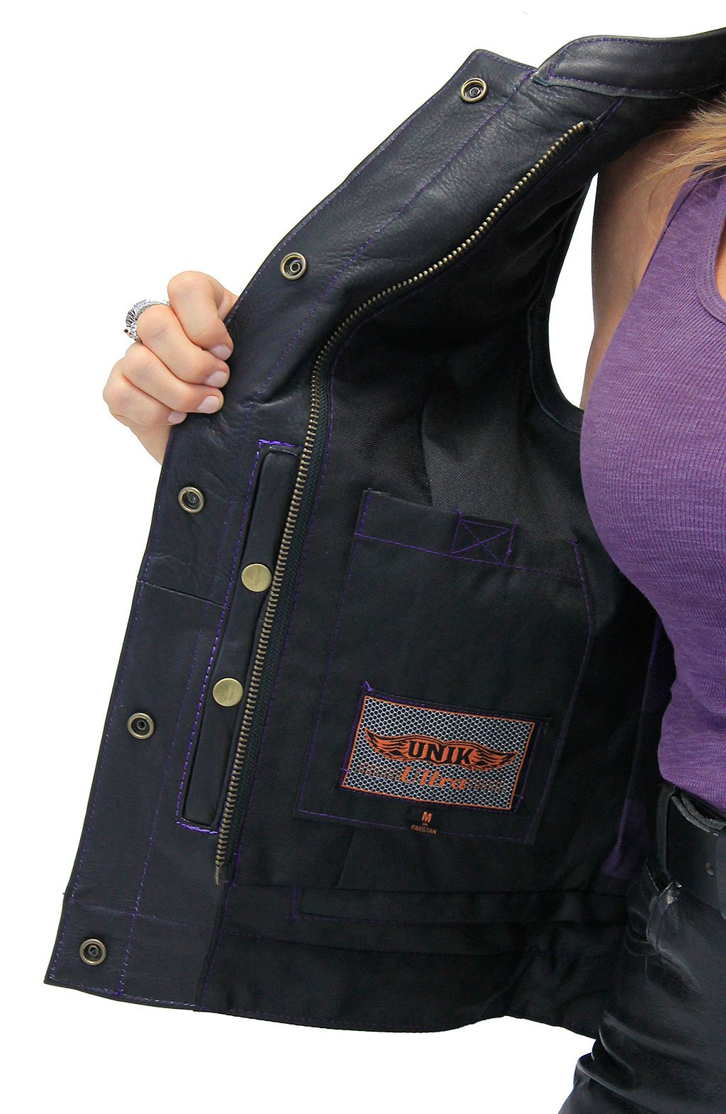 Purple Stitched Leather Club Vest w/Easy Access Concealed Pocket #VL689617QP ()