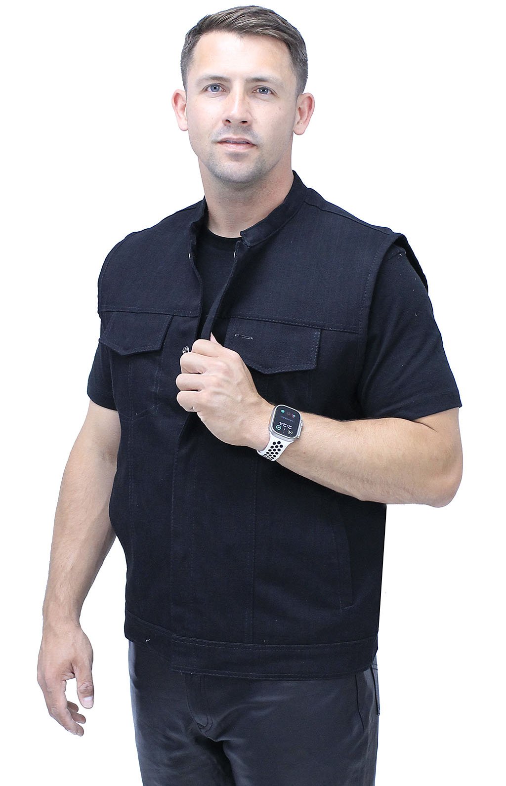 Black Denim Snap Up Club Vest w/Concealed Pocket #VMC3200K (S-M)