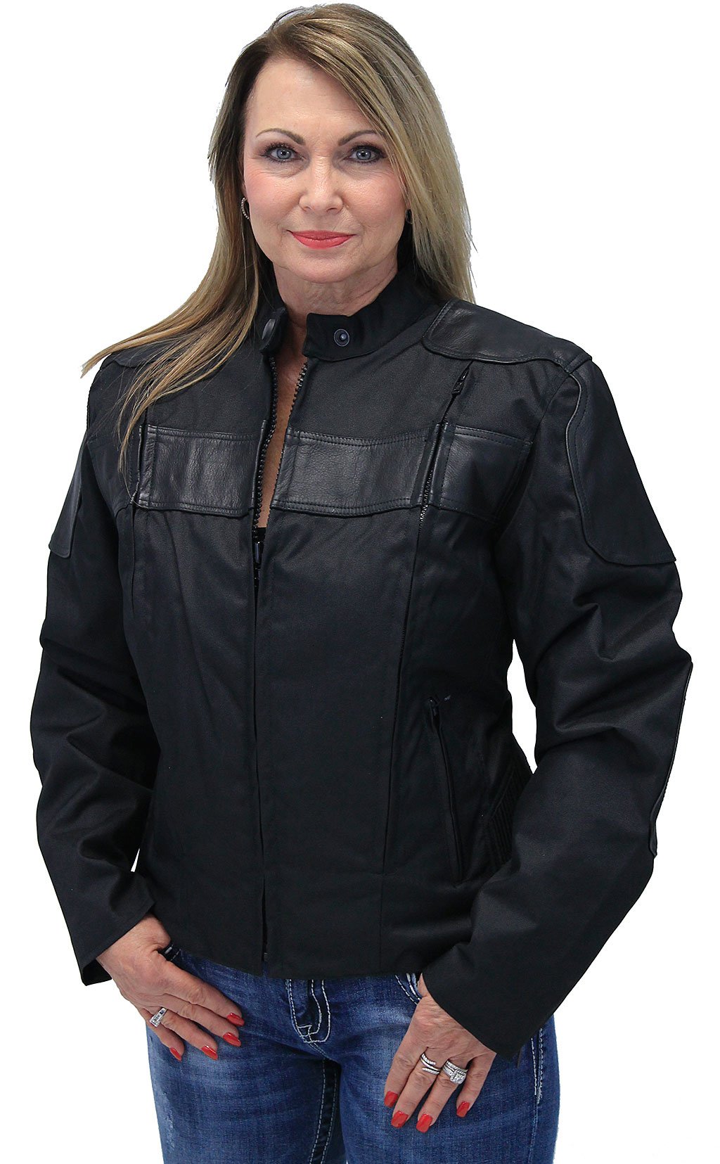 Leather and Textile Vented Women's Biker Jacket #LC2179VZK (XS,S,3X)
