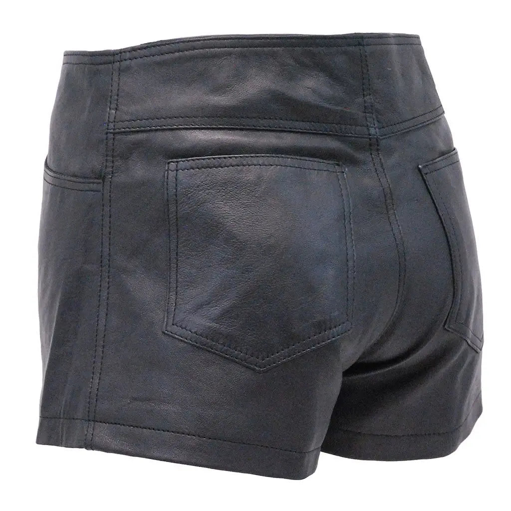 Black Leather Silver Zipper Shorts with Pant Pockets #SH1122K (20)