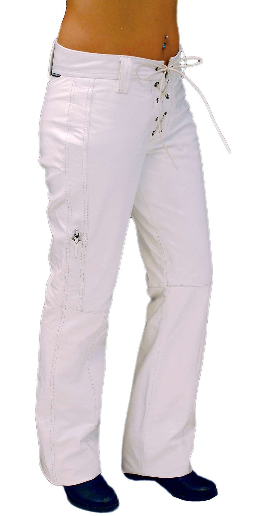 Lace Up White Leather Pants for Women #LP504LW (4,8,14)