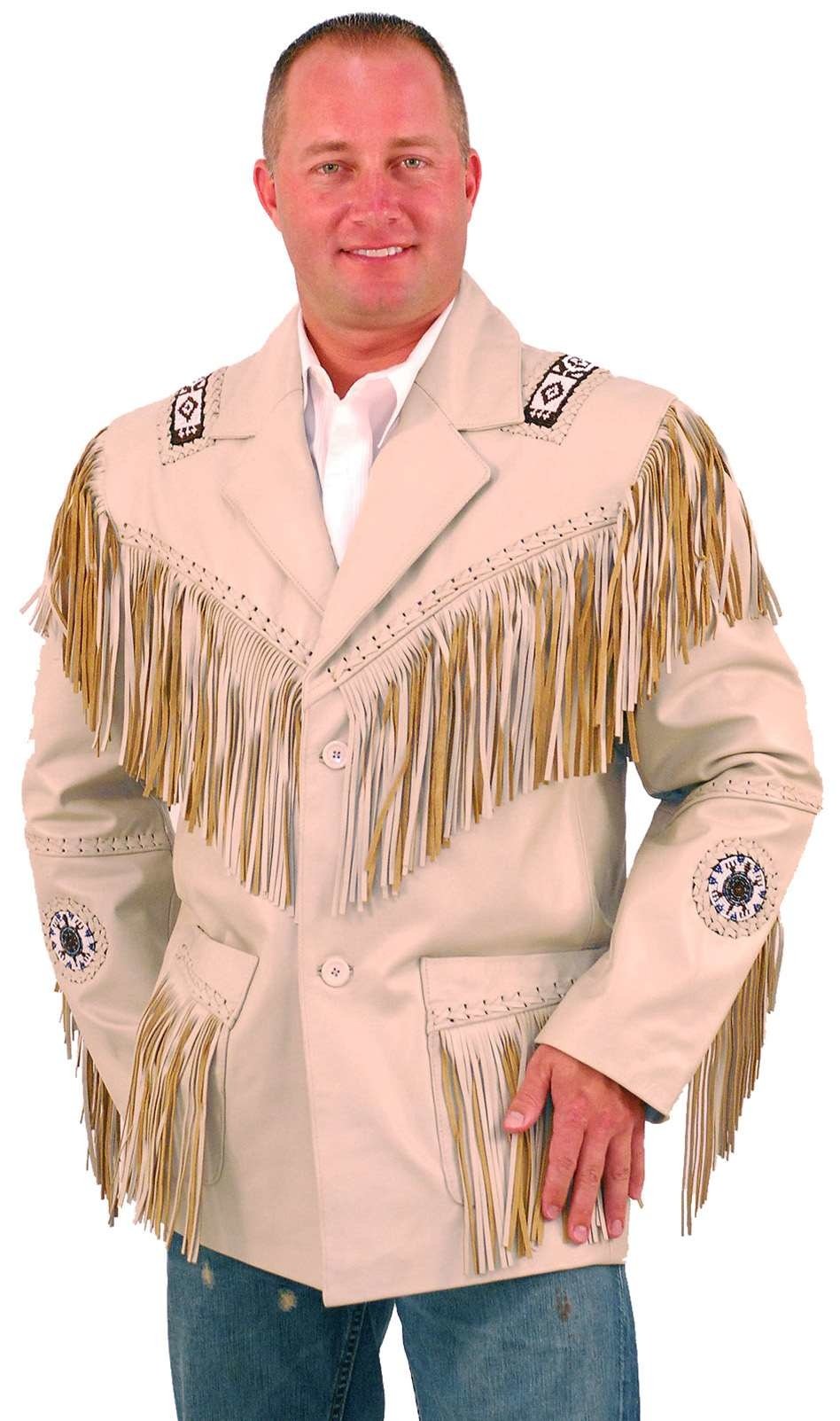 Beige Fringed Leather Blazer Jacket #M2537BBFW