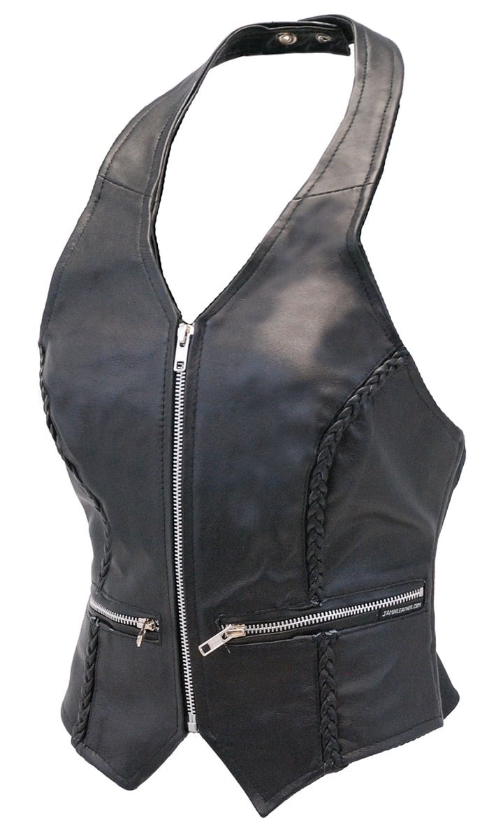 Zipper Braid Leather Halter Vest #LH523BZ (L-XL)