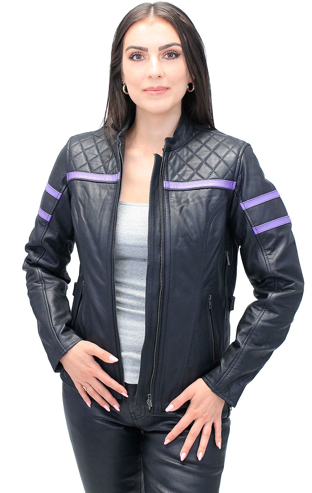 Women's Purple Stripe Vented Jacket w/Quilt Shoulders #L656017VQP ()