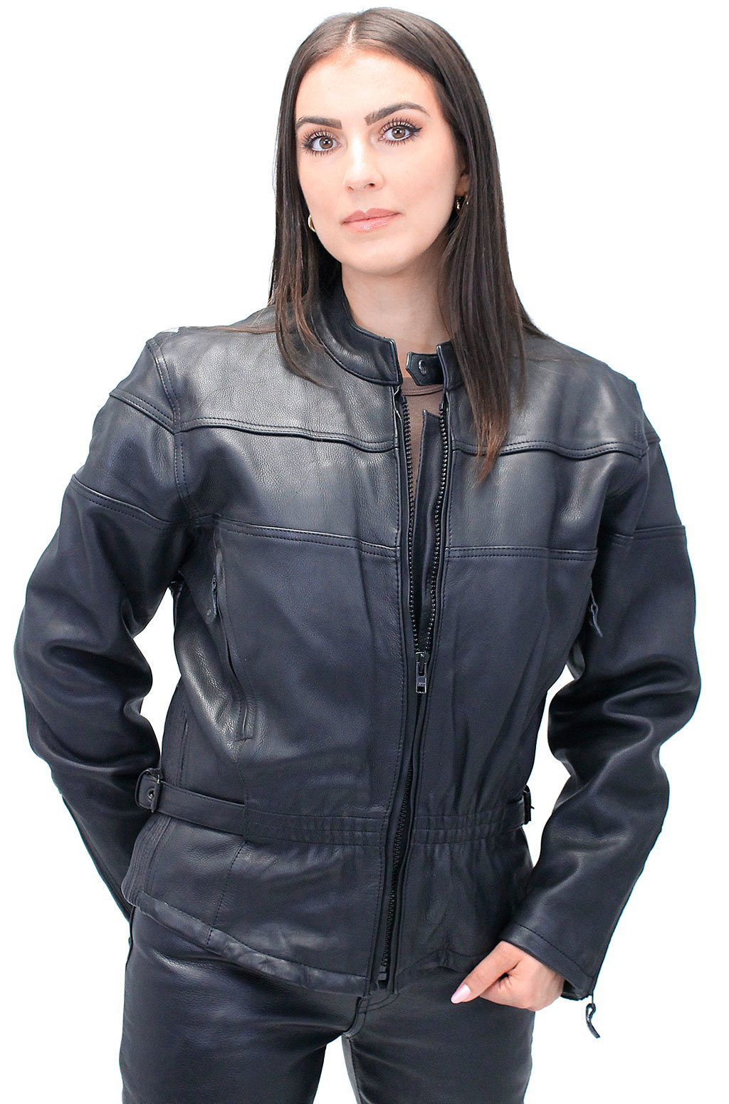 Women's Vented Genuine Leather Motorcycle Jacket #L602VZSP (L-2X)
