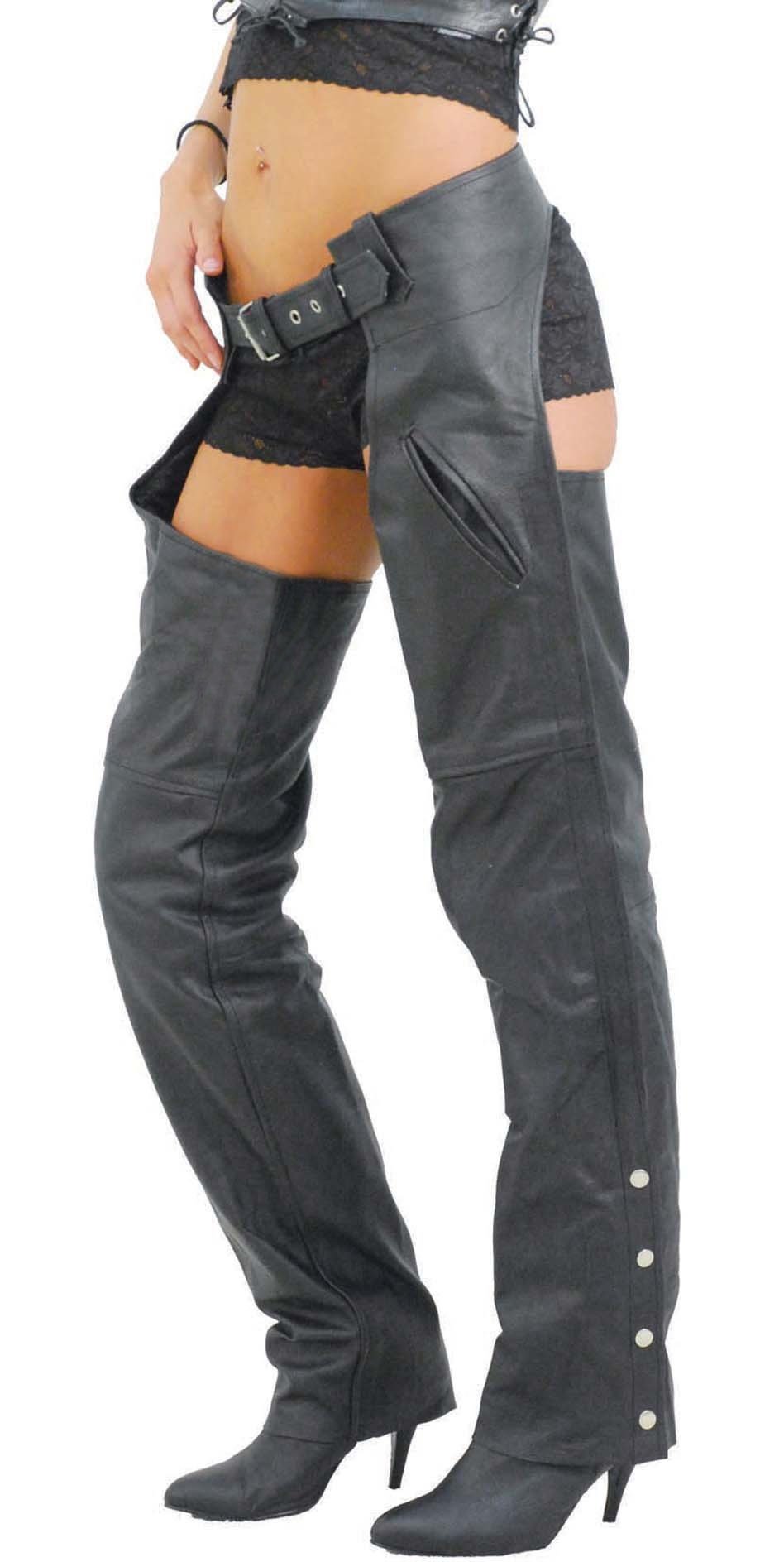 Unisex Leather Motorcycle Pocket Chaps - Special #C2100SP (S,2X-6X)