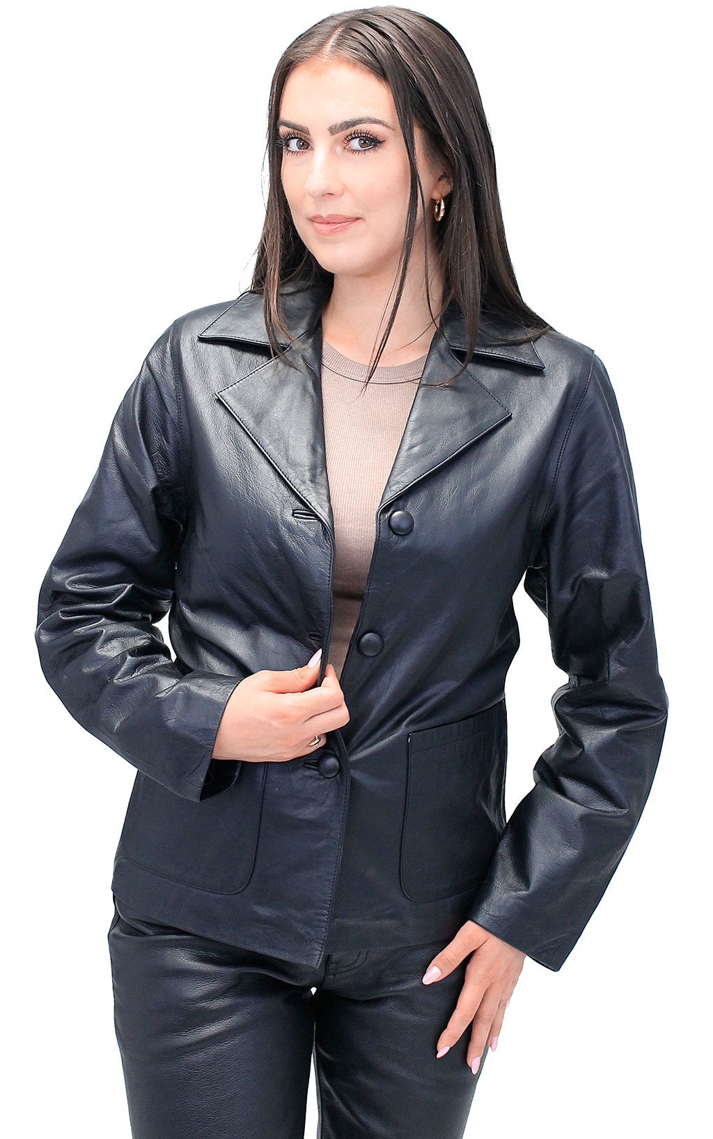 Women's Genuine Lambskin Leather Pocket Blazer Jacket #L2491PPK (S-2X)