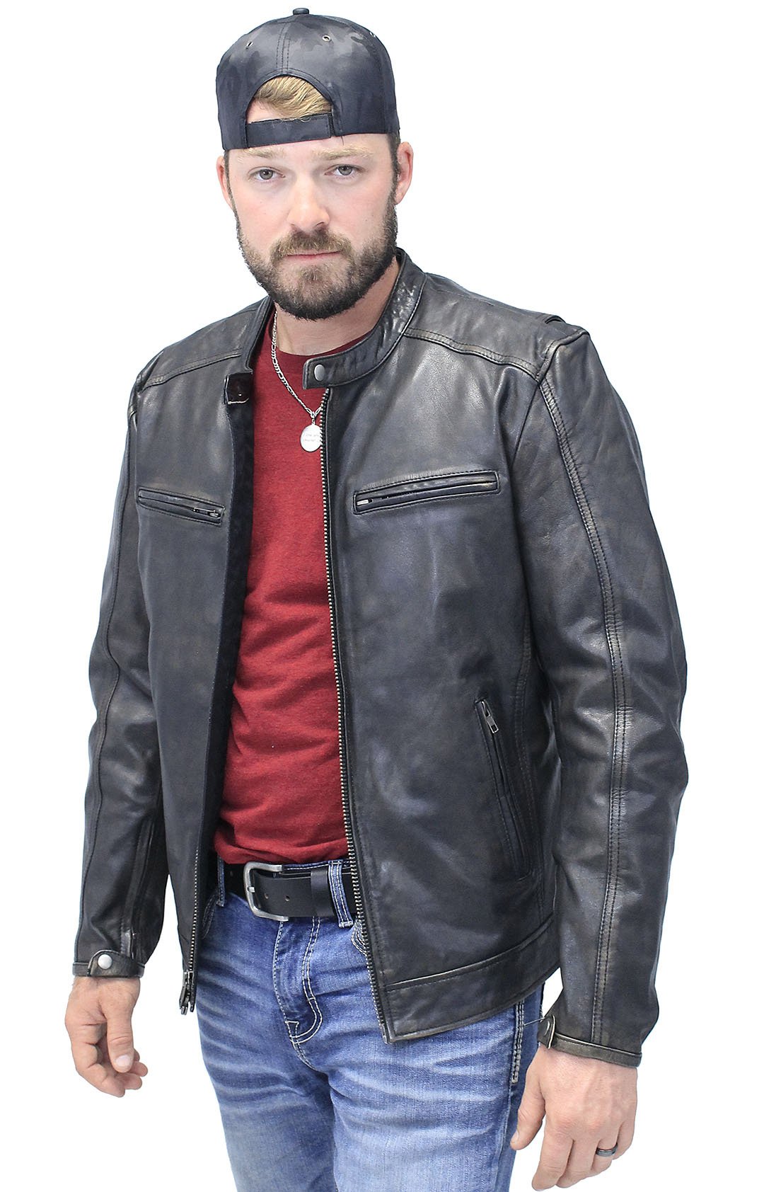 Men's Vintage Black Scooter Jacket w/Concealed Pockets #MA2530ZVV ()