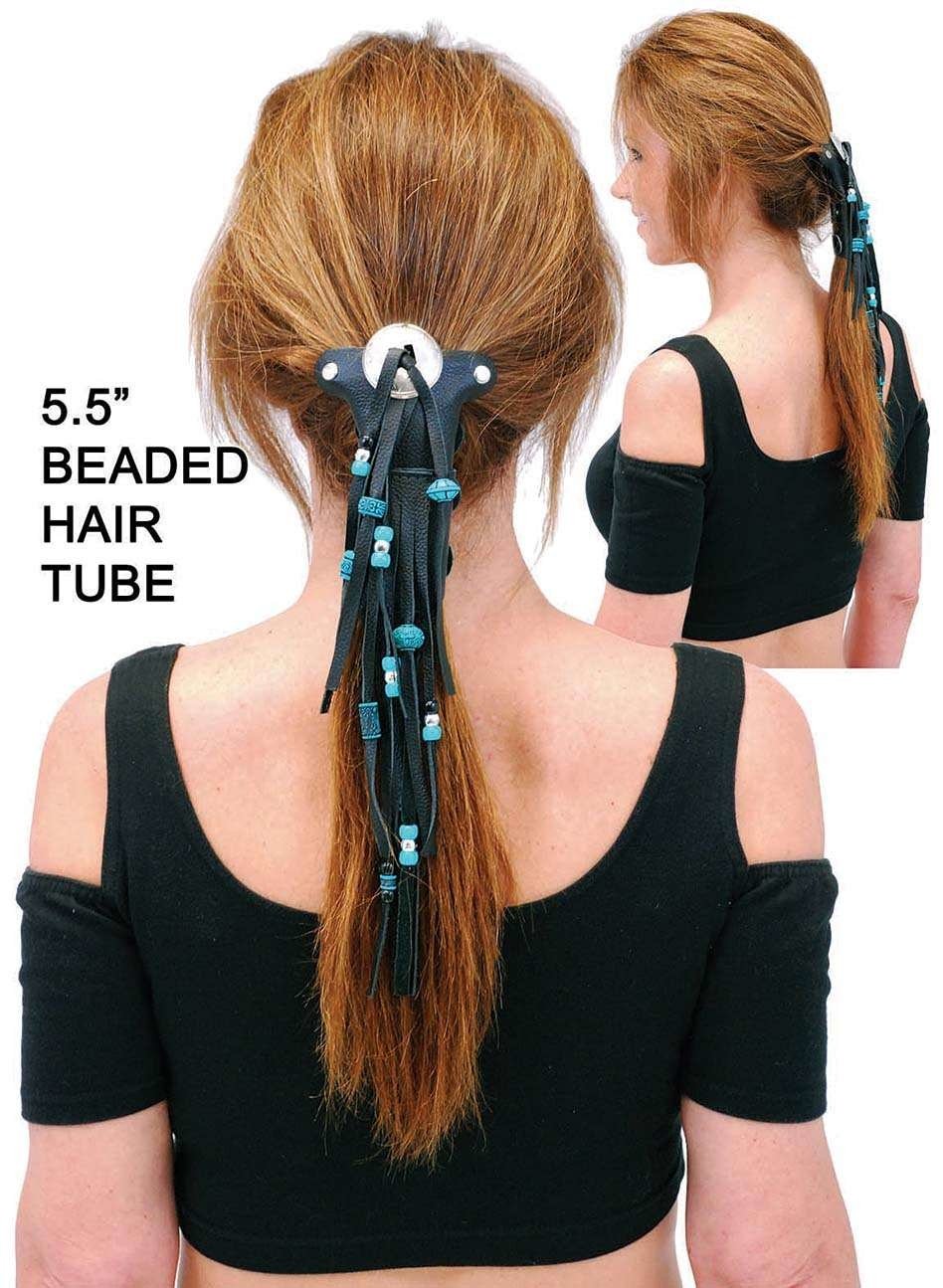 5.5" Short Turquoise Beaded Hair Tube #AHW65FBT