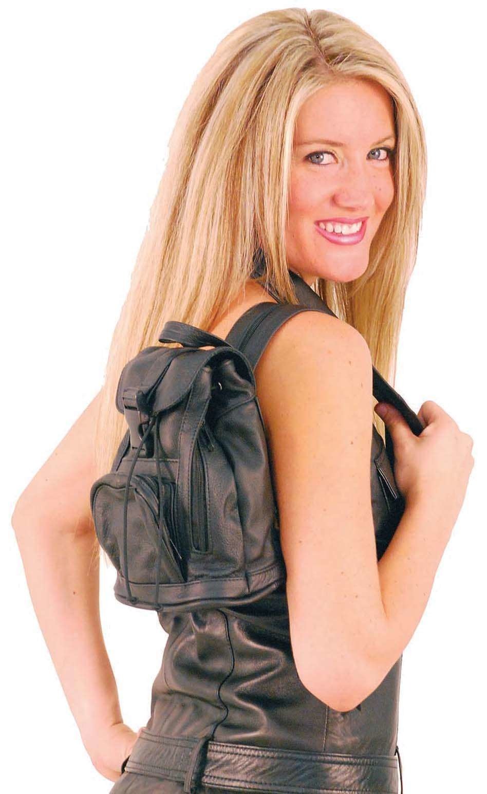 Small Black Leather Backpack Handbag #BPS1