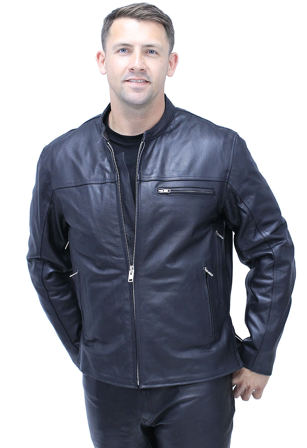 Men's Vented Café Racer Motorcycle Jacket w/Concealed Pocket #M6638VZGK (2X-3X)