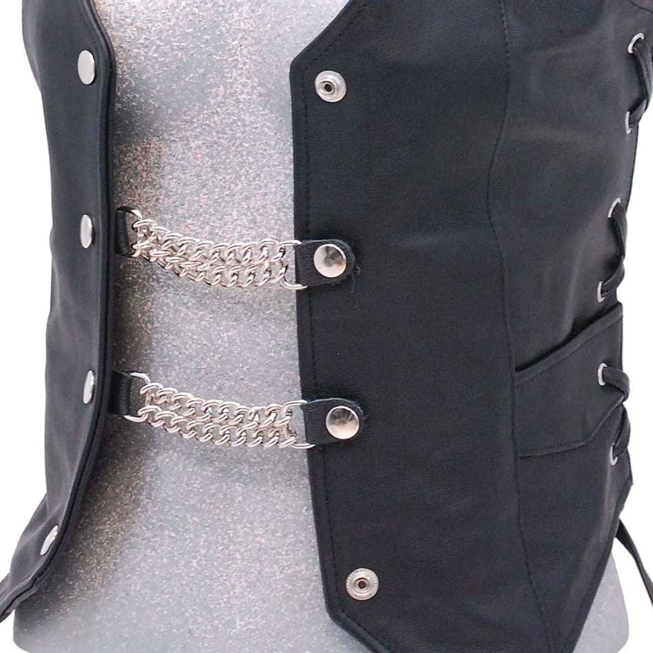 Silver Snap Double Chain Vest Extenders with Leather #VC2
