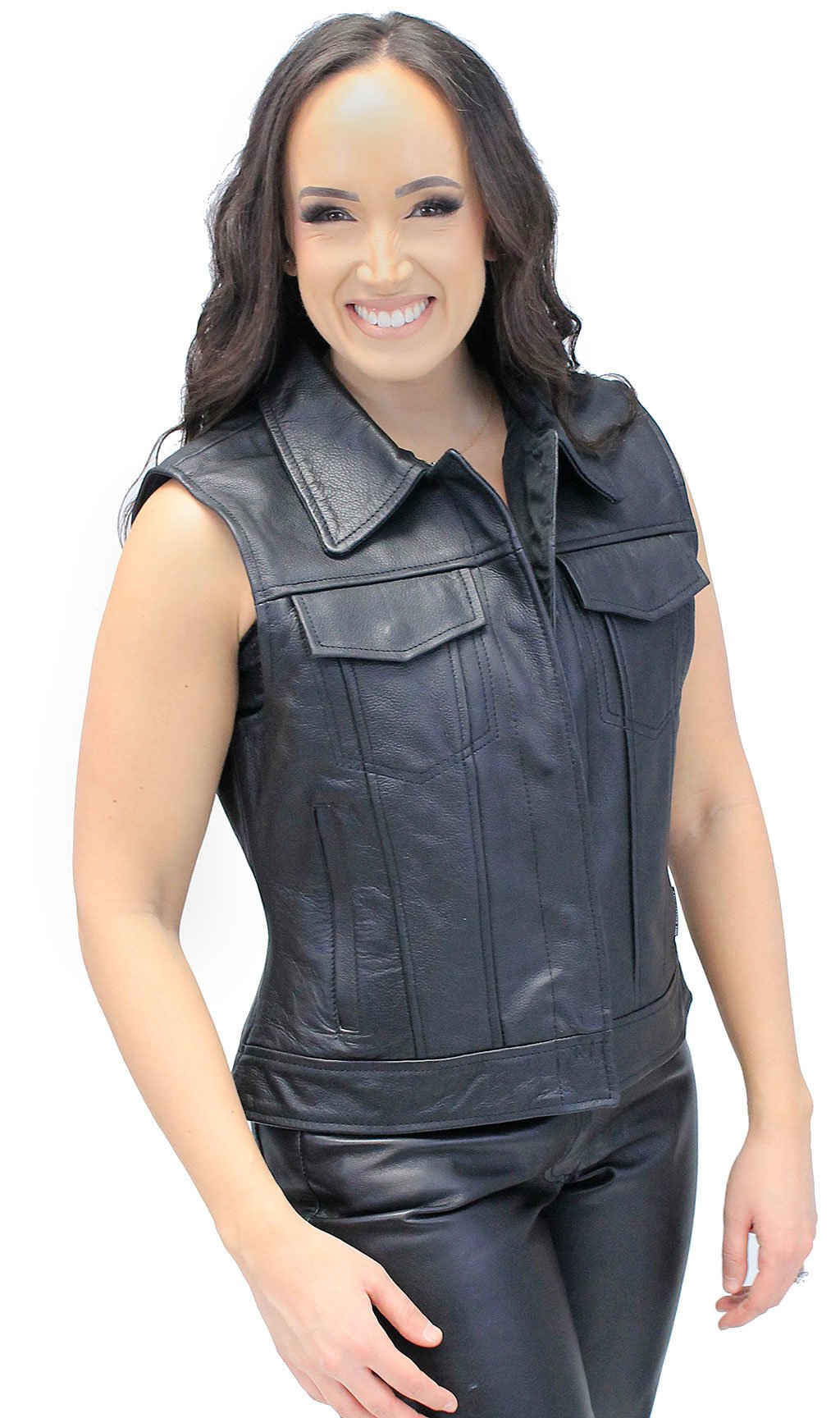 Women's Heavy Leather Club Vest w/Concealed Pockets #VL1015HGK (S-3X)