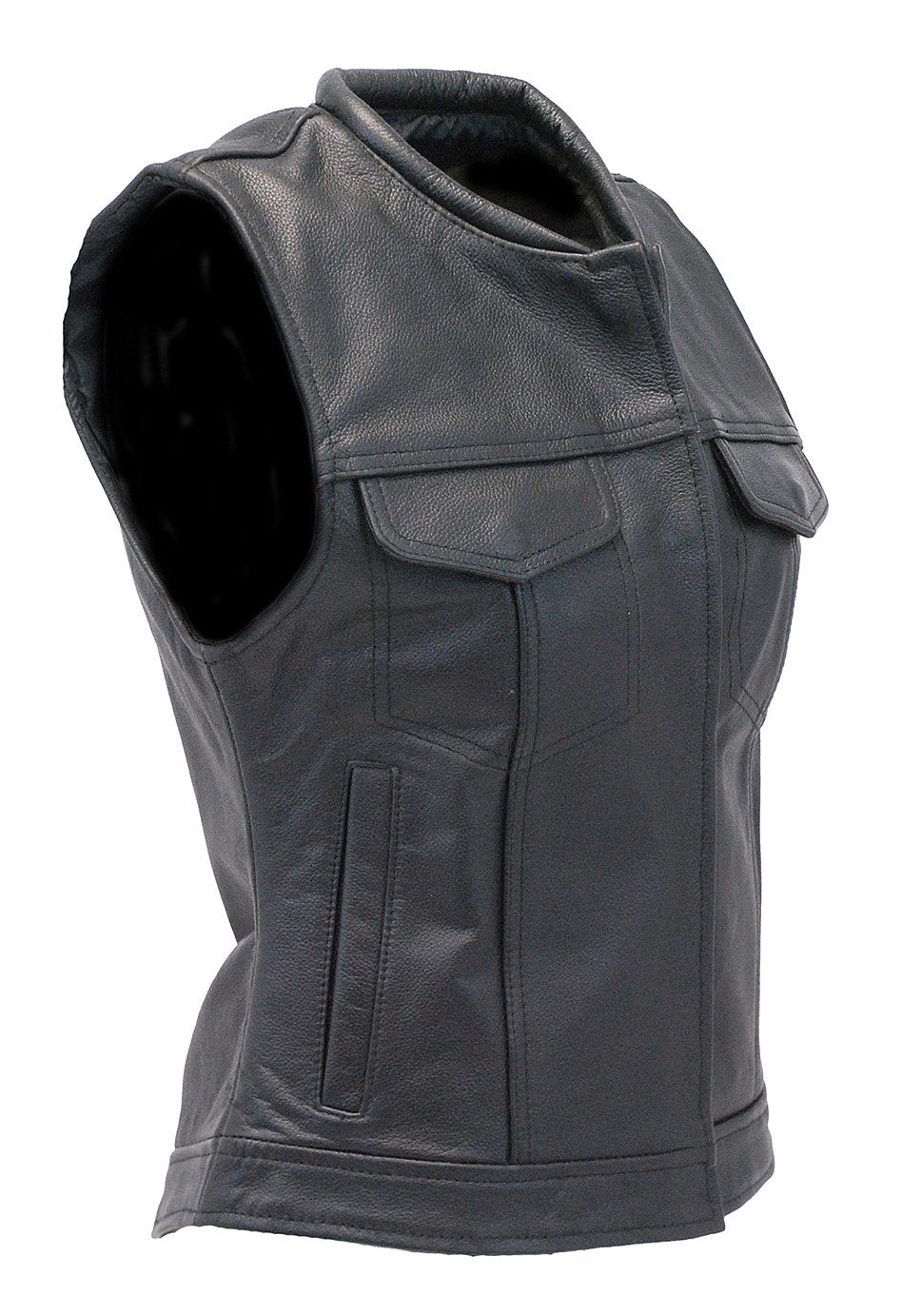 Women's Long Leather Club Vest w/1 Piece Back #VL10140GK (XS-XL)
