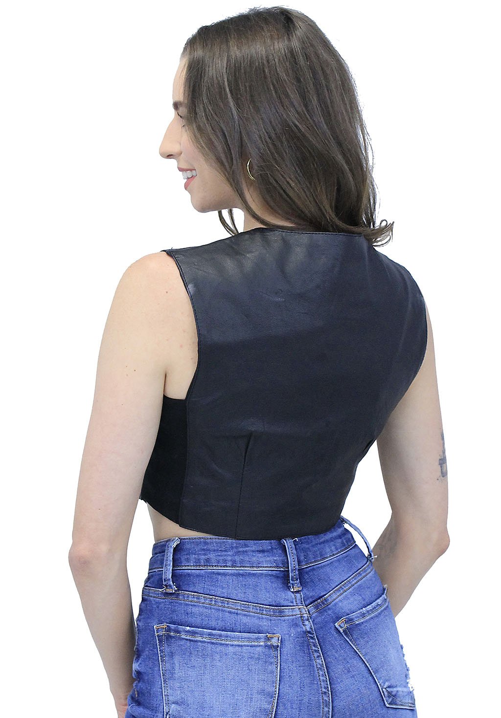 Form Fitting Black Leather Crop Vest #VL1152CK (XS-2X)