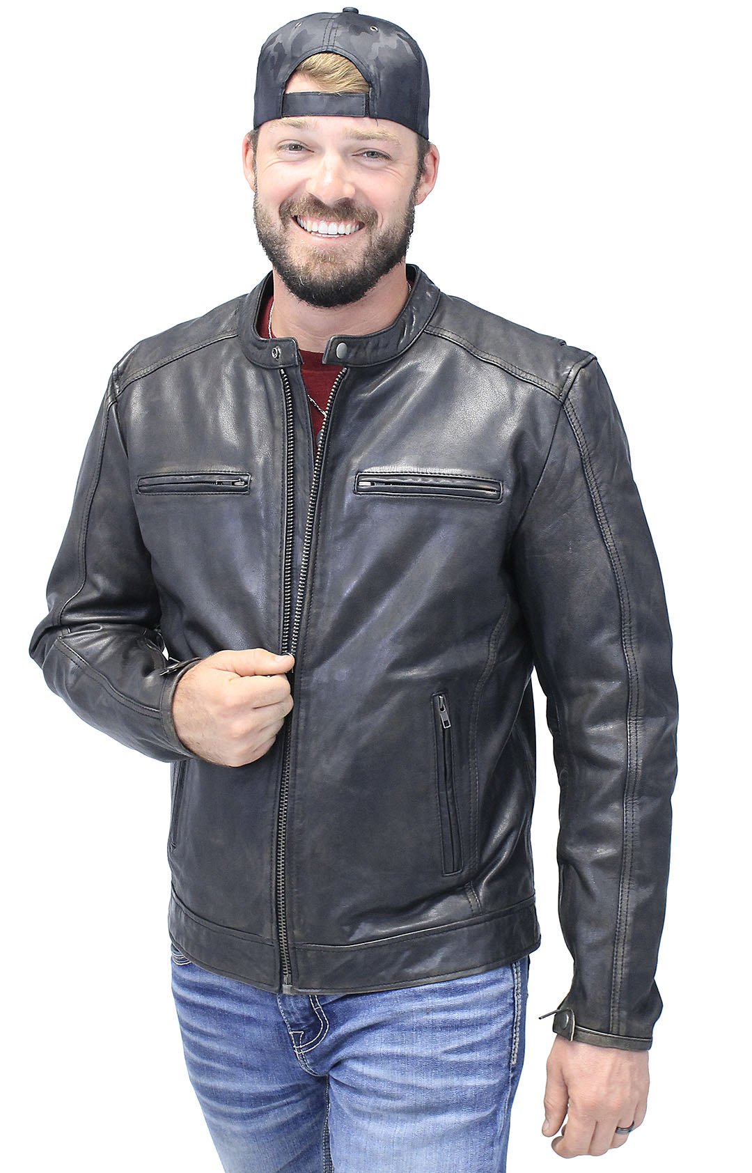 Men's Vintage Black Scooter Jacket w/Concealed Pockets #MA2530ZVV ()