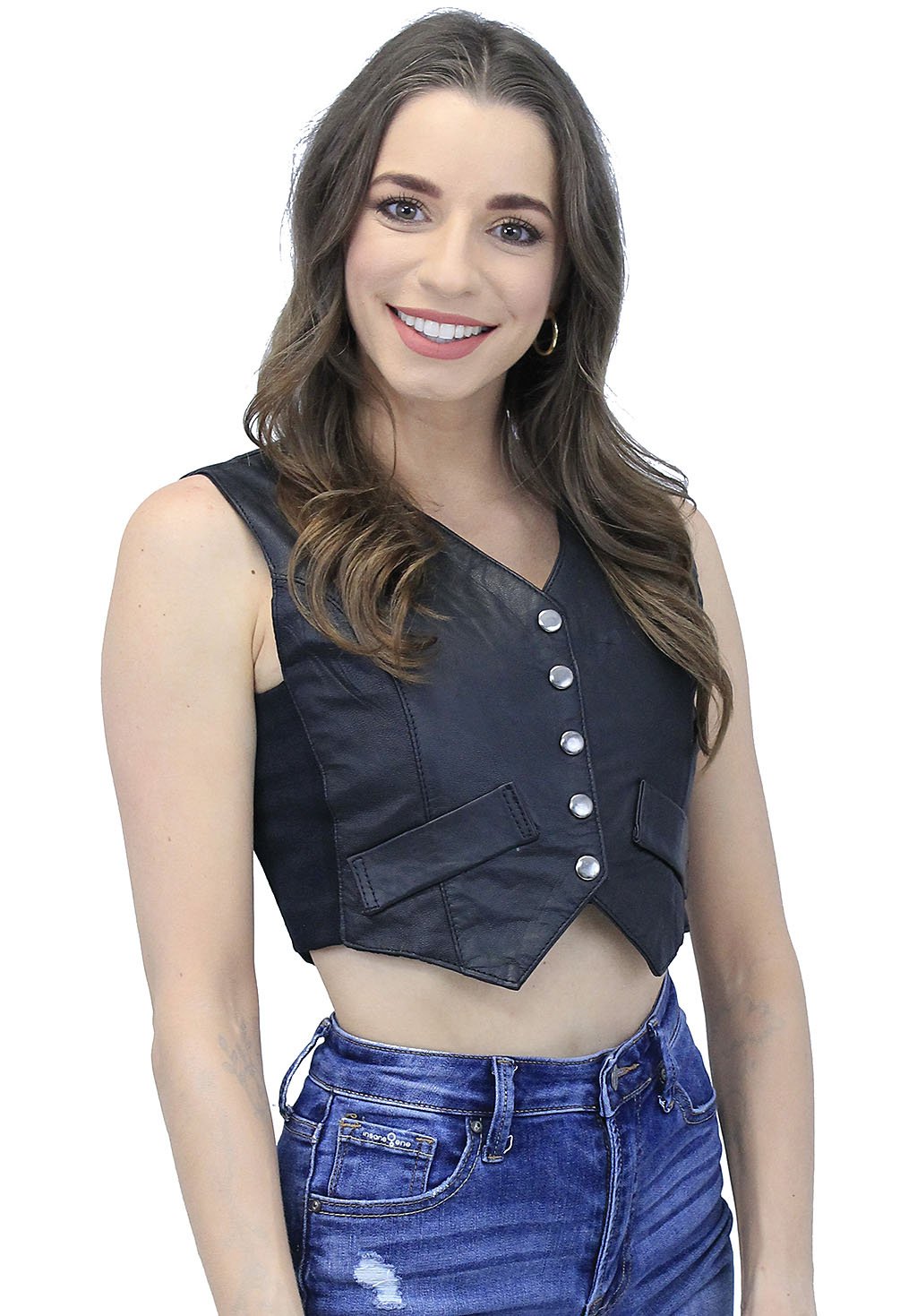 Form Fitting Black Leather Crop Vest #VL1152CK (XS-2X)