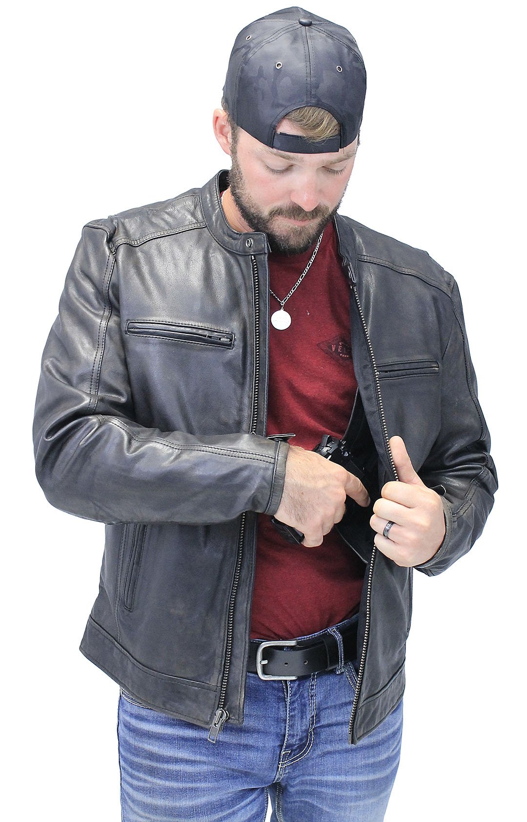Men's Vintage Black Scooter Jacket w/Concealed Pockets #MA2530ZVV ()