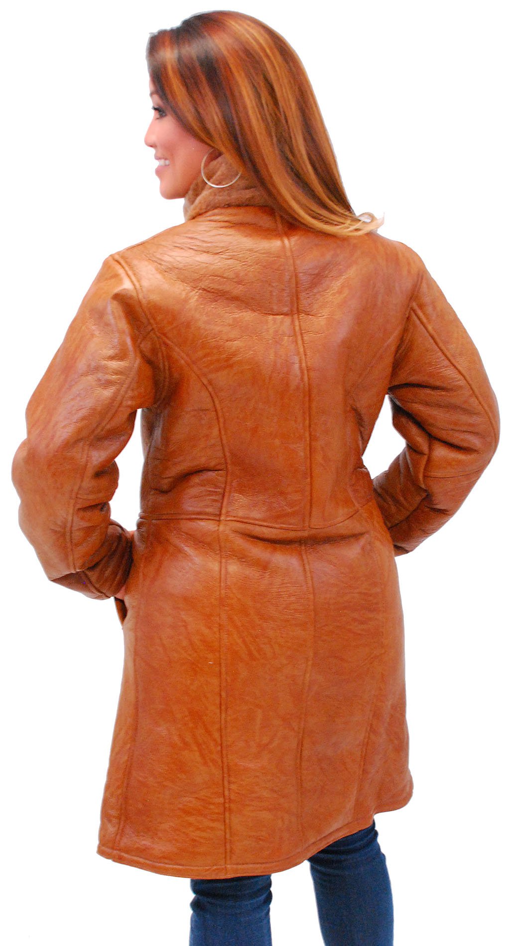 Women's Tan Genuine Sheepskin Fur Lined Trench Coat Jacket #L1319HN (S only)