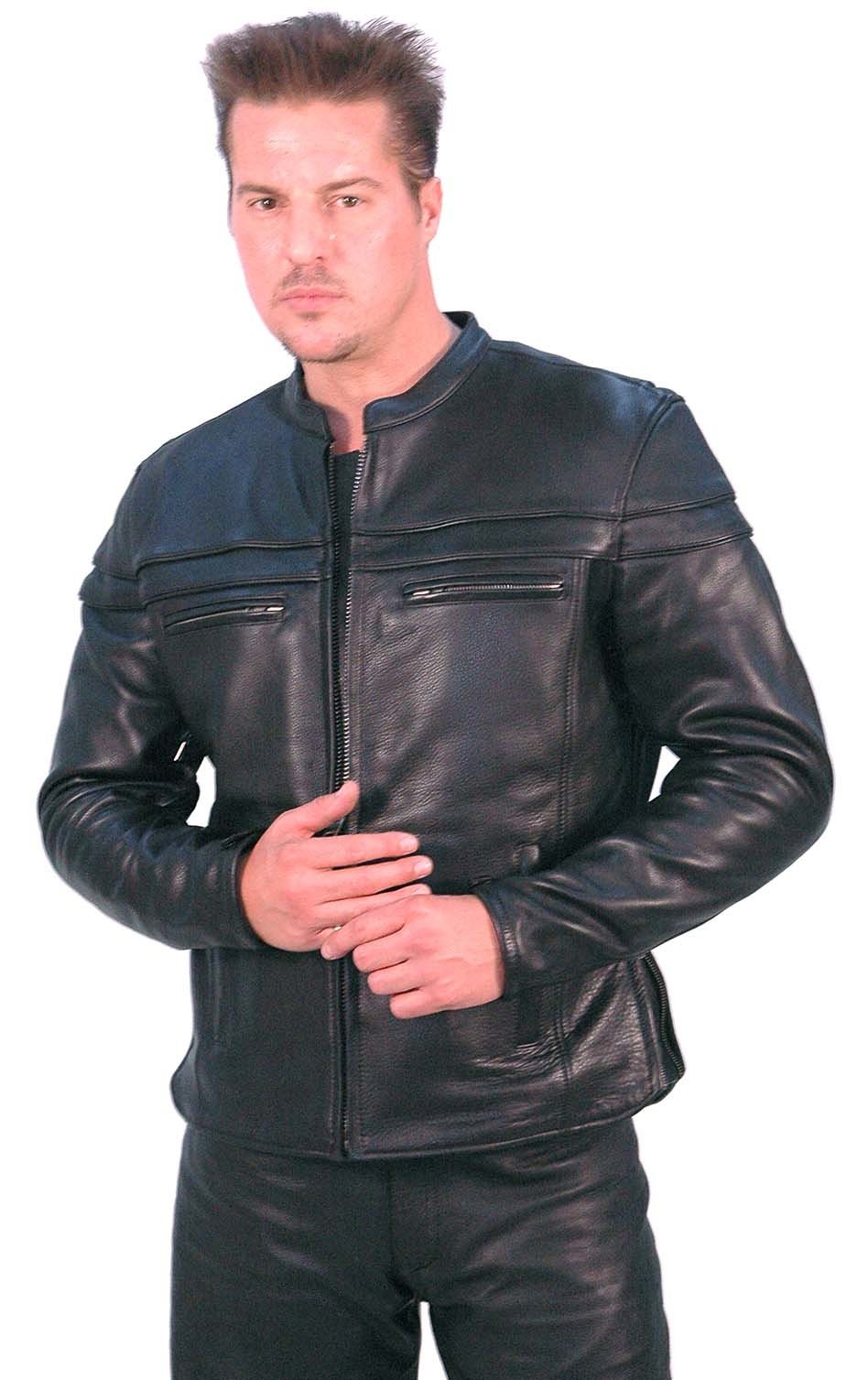 Vented Ultra Premium Leather Motorcycle Jacket - Scooter #M262NZ (S-L)