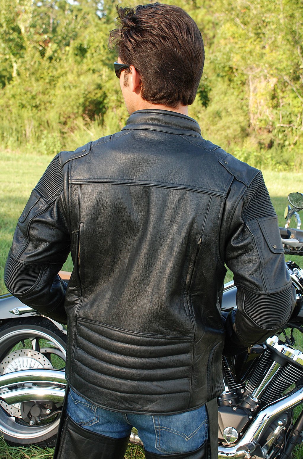 Men's Ultimate Black Racer Vented Motorcycle Jacket CC  Pockets #M6633RVZK ()