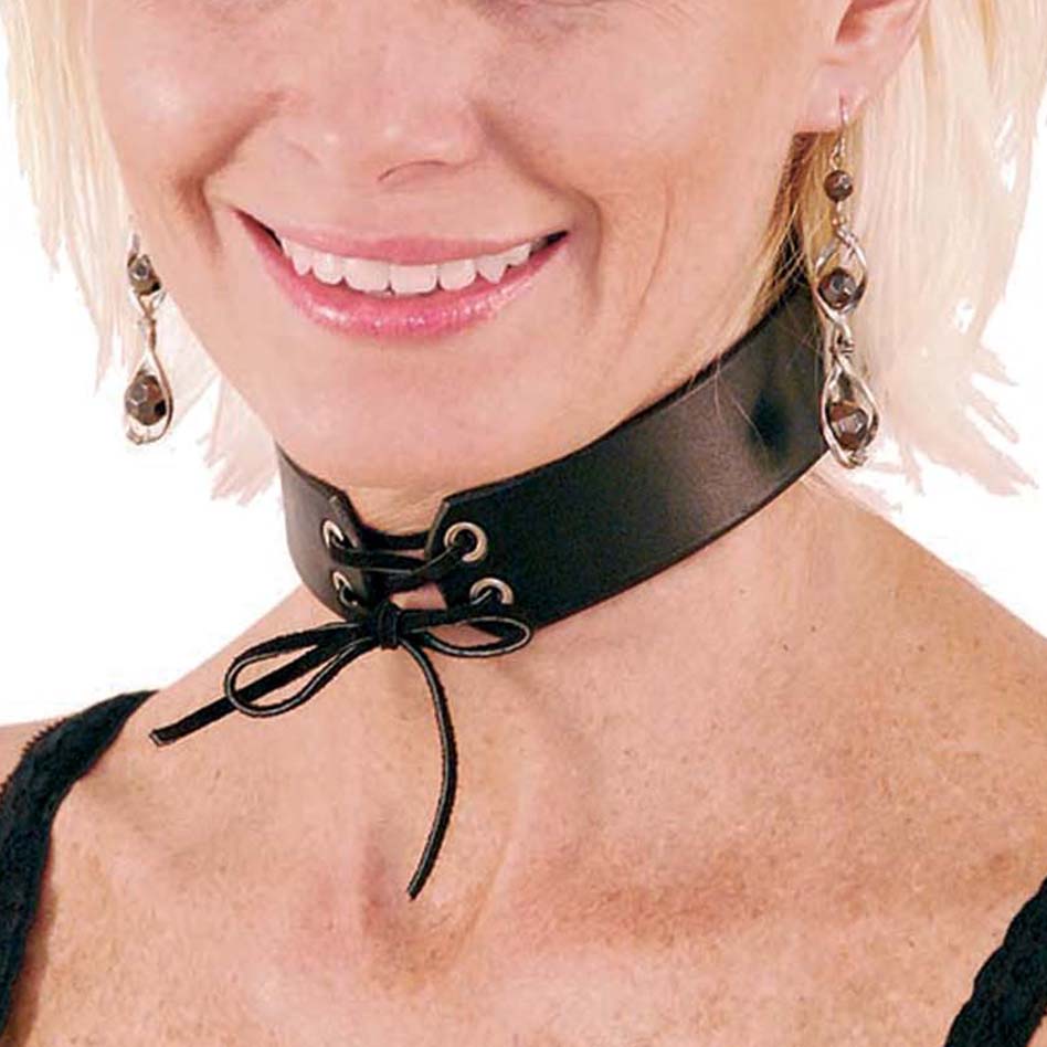 Leather Lace-Up Leather Choker #N9071LK